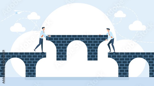 Photography Business team constructing bridge over gap