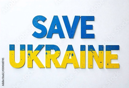 the word Save Ukraine on a white background blue-yellow color