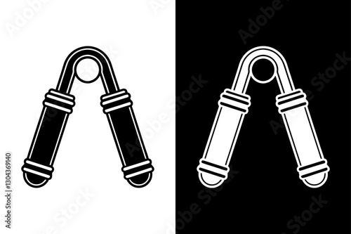 Minimalist Hand Grips Silhouette Vector Icon Black and White Background.