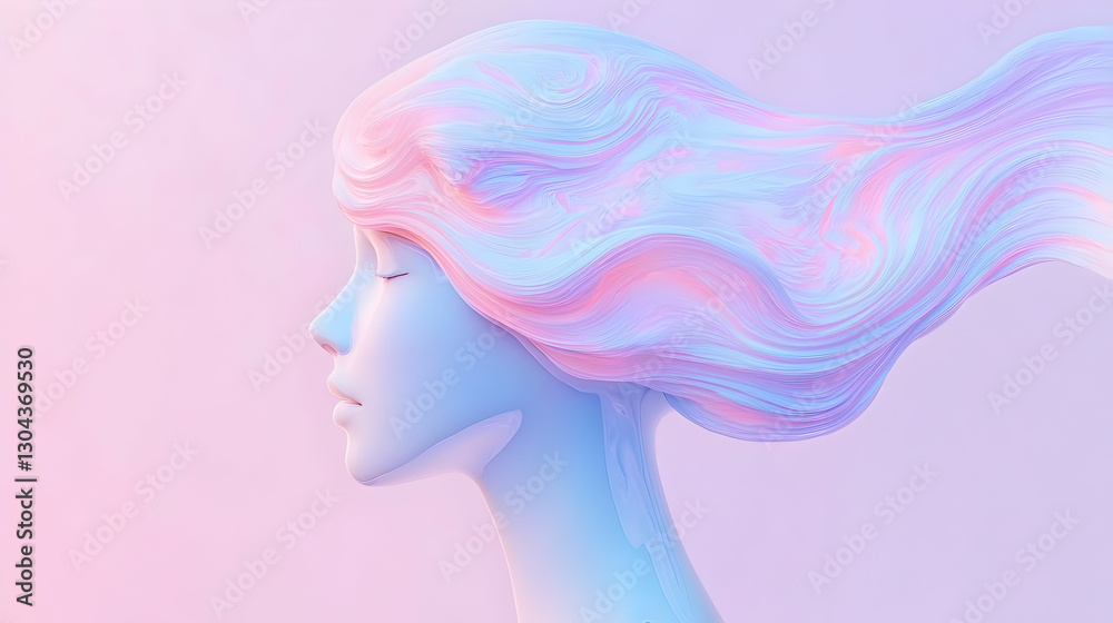 Ethereal Portrait of a Woman with Flowing Pastel Hair and Dreamy Background Ethereal Portrait of a Woman with Flowing Pastel Hair and Dreamy Background