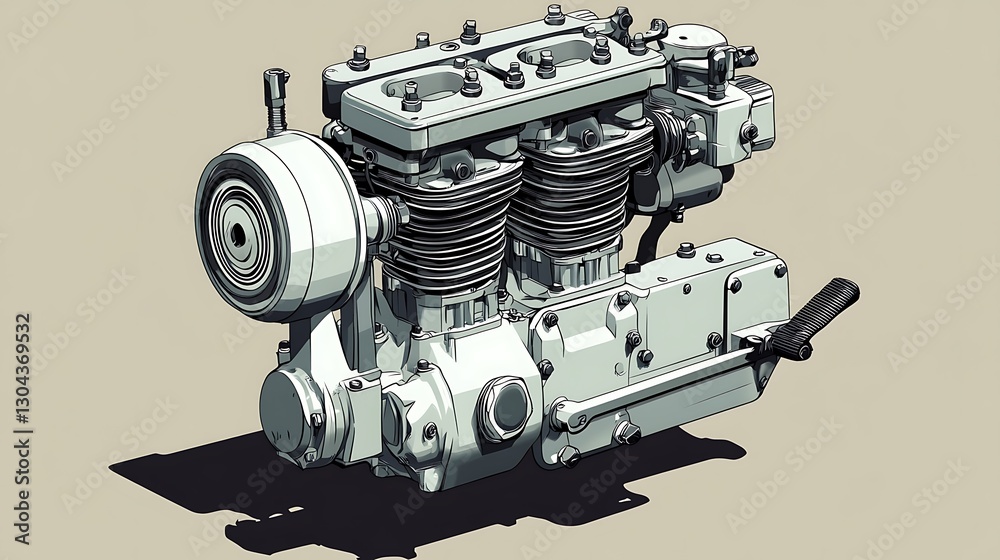 Engine Detailed Machine Illustration on Plain Ground Engine Detailed Machine Illustration on Plain Ground