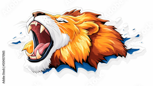 Roaring Lion Headbursting Through Blue Background photo