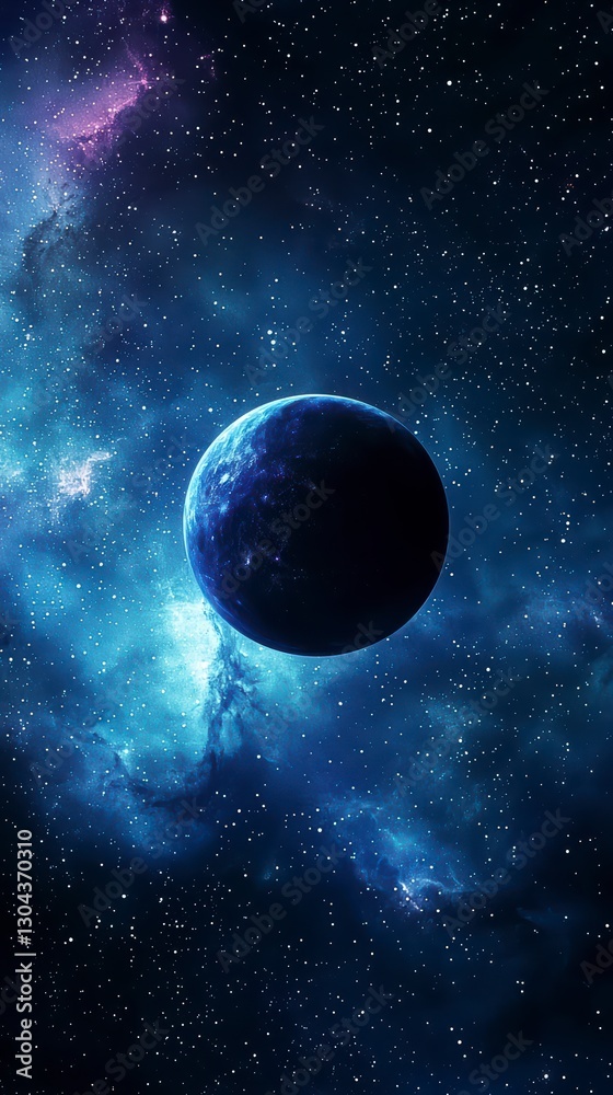 Obraz premium Celestial Sphere: An alluring view of a solitary planet, glowing with mysterious light, set against the canvas of the starry expanse, a breathtaking display of cosmic beauty.