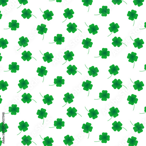 Seamless pattern of vibrant green shamrocks on a black background, perfect for St. Patrick’s Day designs, festive decorations, Irish-themed prints, digital wallpapers, textiles, and wrapping paper.