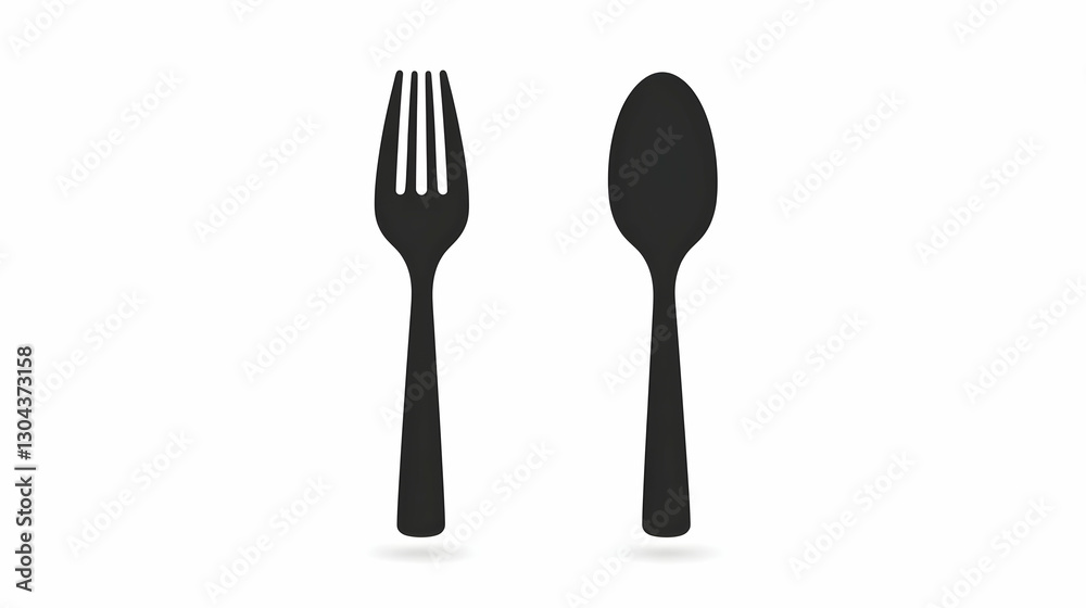 Minimalist Cutlery Design Featuring Fork and Spoon on White Background Minimalist Cutlery Design Featuring Fork and Spoon on White Background
