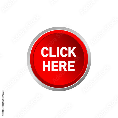 Click here red round flat isolated push button vector