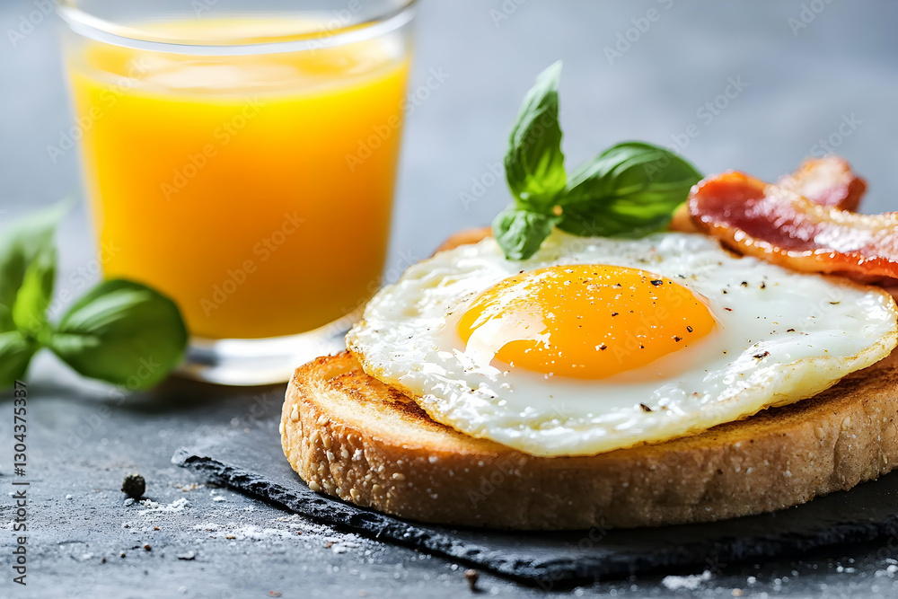 Fototapeta premium Sunny-side up egg on toast breakfast
