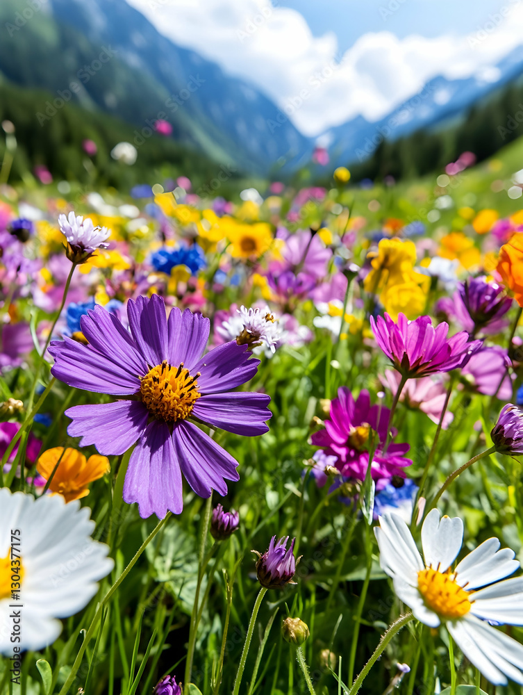 Vibrant wildflowers bloom in mountain meadow Vibrant wildflowers bloom in mountain meadow