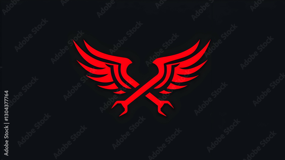 Red Wings with Wrenches Emblem on Black Background Design Red Wings with Wrenches Emblem on Black Background Design