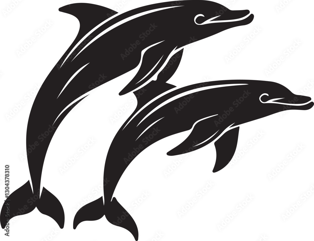 Fototapeta premium Playful Dolphins Silhouette with Ocean Waves