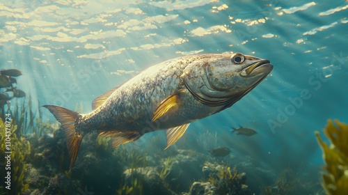 Underwater Fish in Sunlit Coral Reef photo