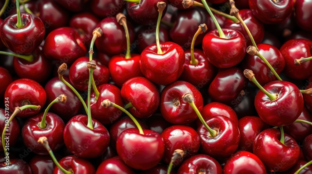 Fresh Ripe Cherries Pile with Stems Close-up for Food Content Fresh Ripe Cherries Pile with Stems Close-up for Food Content