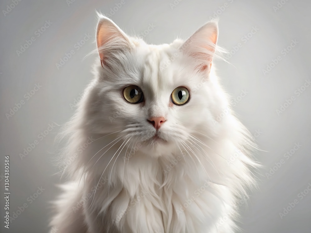 Adorable White Cat with Brown Eyes - Left Side Copy Space Stock Photo Adorable White Cat with Brown Eyes - Left Side Copy Space Stock Photo
