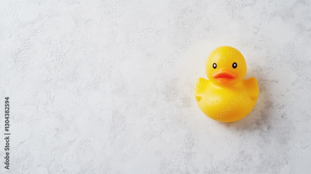 Adorable yellow rubber duck placed on a white background. 