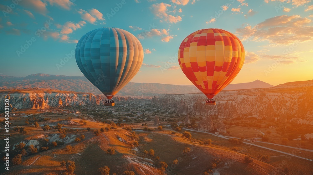 Obraz premium Cappadocia sunrise hot air balloon flight over valley (1)