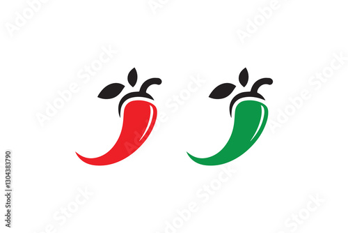 Red and green chili black color vector silhouette illustration isolated in white background