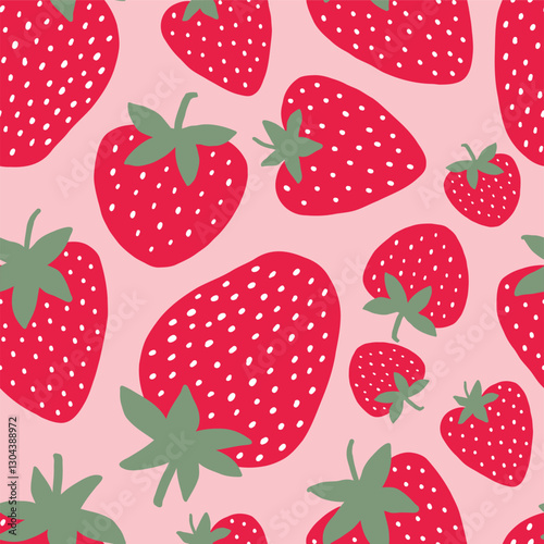 Cute Strawberry pattern, seamless print with berry. Natural sweet food. Summer fruit background for fabric, textile, wrapping paper, wallpaper. Flat vector illustration