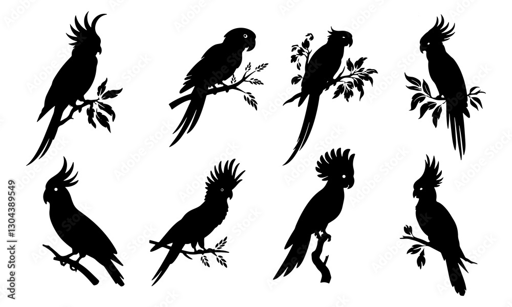 Obraz premium parrot silhouette, on white background, isolated, vector