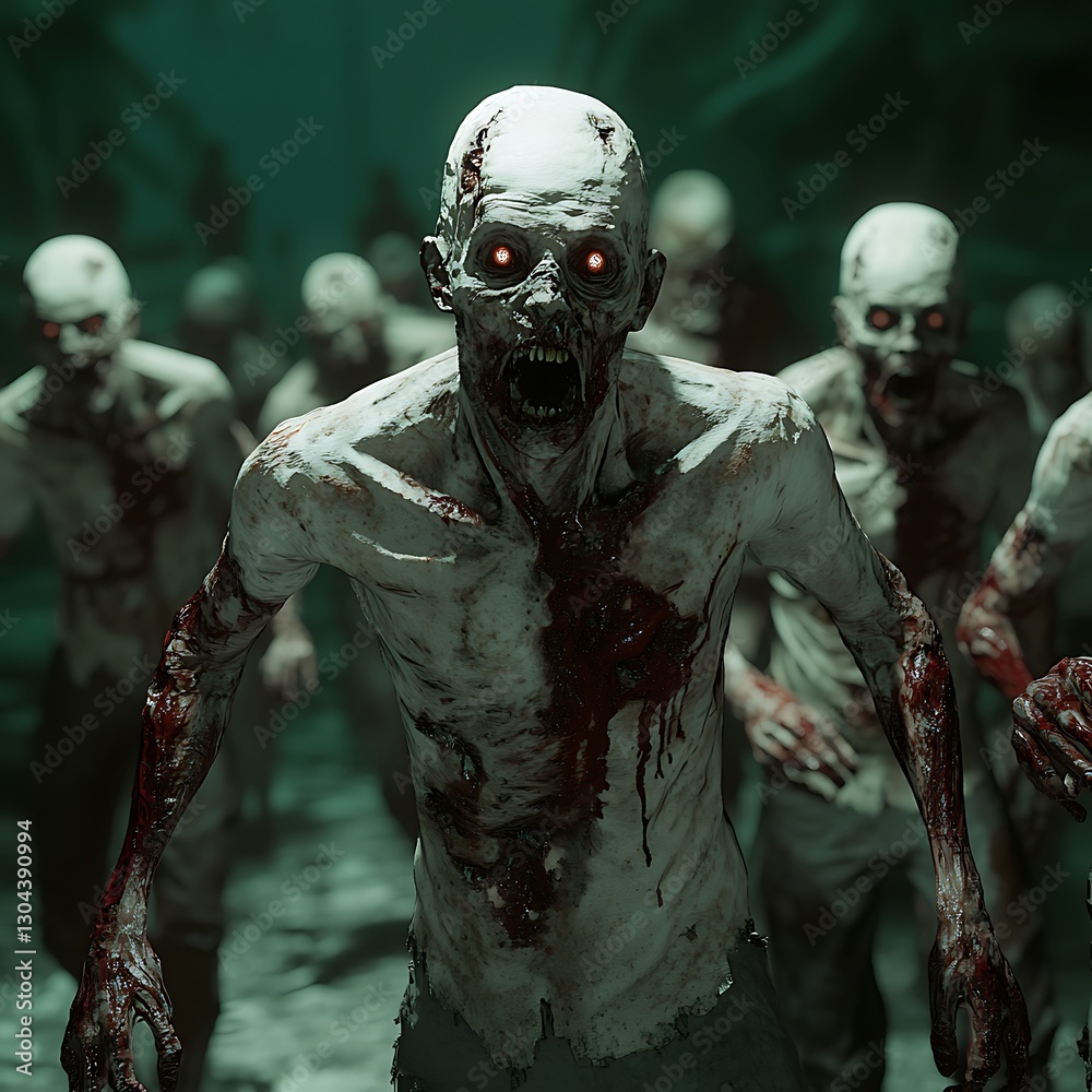 Group of Zombies Dressed in White and Covered with Grime Group of Zombies Dressed in White and Covered with Grime