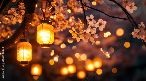 Illuminated Cherry Blossoms – Lantern-lit Sakura in a Dreamy Night