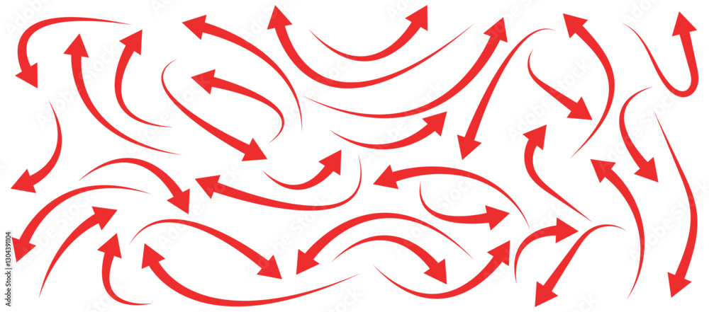 red arrow set. red curved arrow icon set for website. Red arrow icon on white background. Arrow sign. Red arrow indicator. Curved arrow. Vector illustrator.