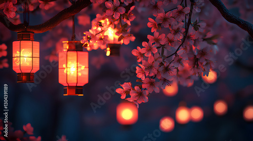 Illuminated Cherry Blossoms – Lantern-lit Sakura in a Dreamy Night