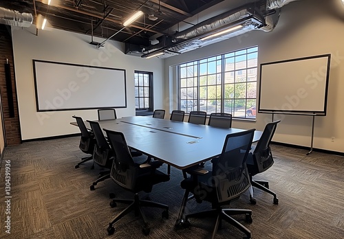 Large Conference Room with Black Office Chairs and Bright Windows