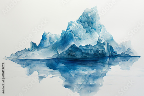 Watercolor painting of iceberg with reflection representing climate change global warming and arctic landscape, concept: iceberg, reflection, watercolor, climate change,