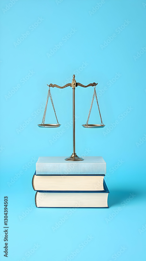 Justice scales on books, blue background Justice scales on books, blue background