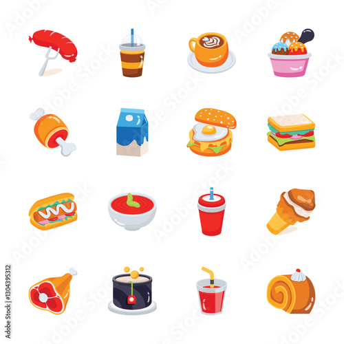 Simple and unique food and refreshment icons in modern design style