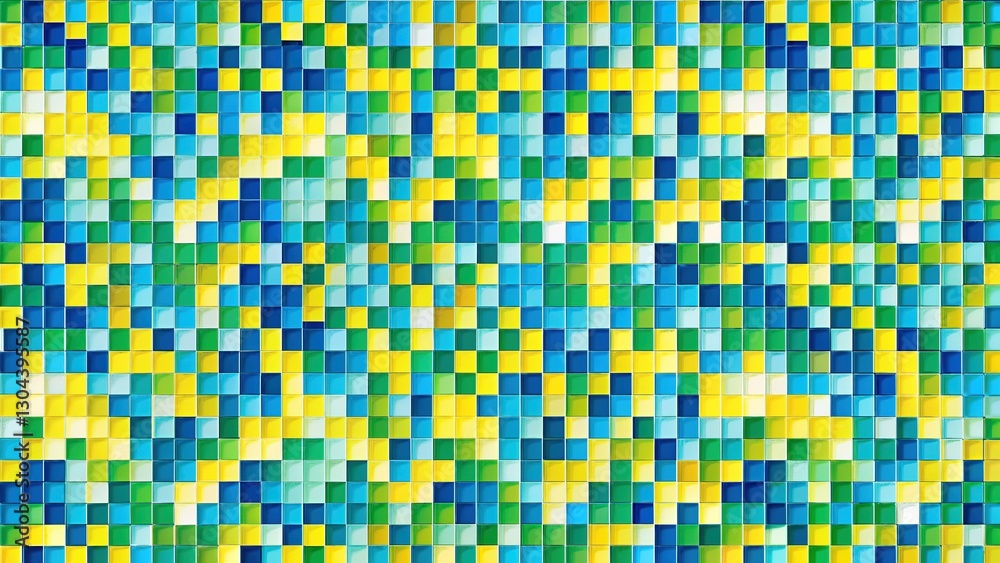 Fototapeta premium Vibrant Pixel Art Background: Blue, Yellow, Green Geometric Pattern