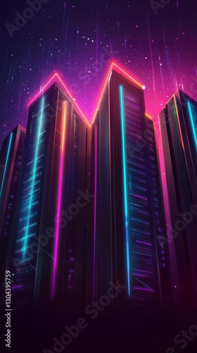 Neon Skyline: Futuristic skyscrapers aglow with vibrant neon lights pierce the night sky, creating a stunning cityscape that pulsates with energy and innovation.
