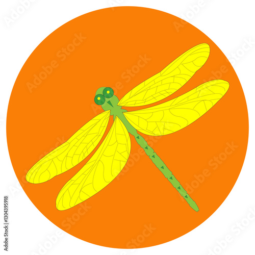 Wallpaper Mural Yellow dragonfly placed on orange circle. Vector illustration. Torontodigital.ca