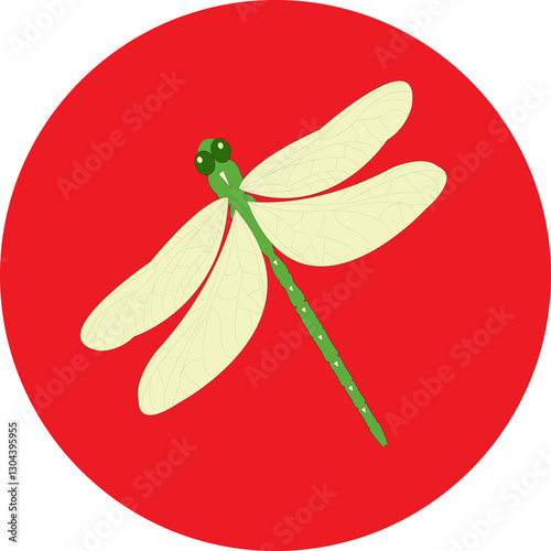 Wallpaper Mural Light green dragonfly is placed on a red circle. Torontodigital.ca