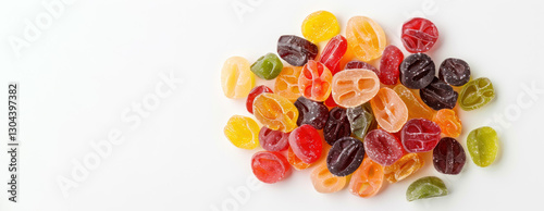 candied fruit on white background banner with copy space