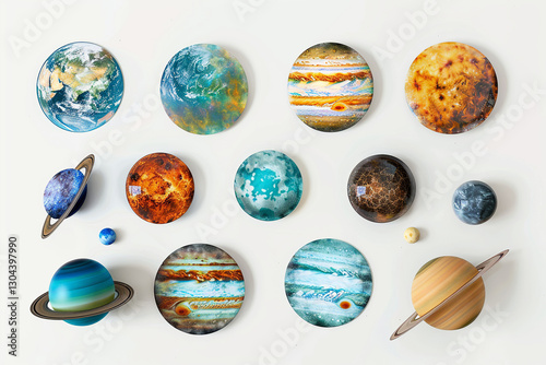 Collection of planets representing solar system astronomy and space exploration, concept: planets, solar system, astronomy, space, exploration