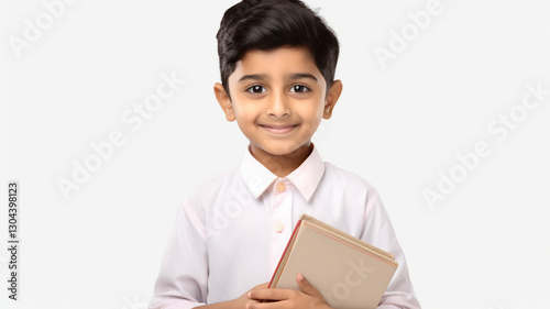 Happy Indian boy holding a book