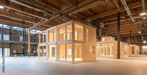 At the construction site, there is a newly built single-storey modular building and a prefabricated mobile wooden house