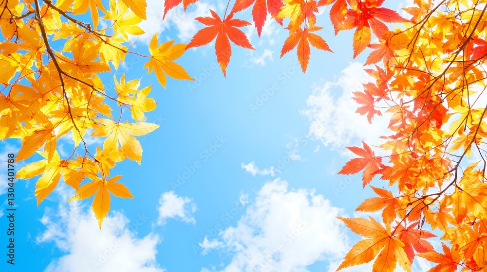 Vibrant Autumn Maple Leaves Against a Bright Blue Sky Vibrant Autumn Maple Leaves Against a Bright Blue Sky