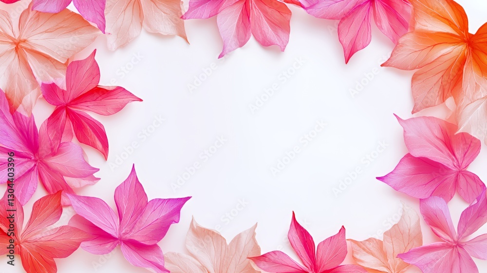 Pink Orange Red Leaves Frame on White Background Pink Orange Red Leaves Frame on White Background