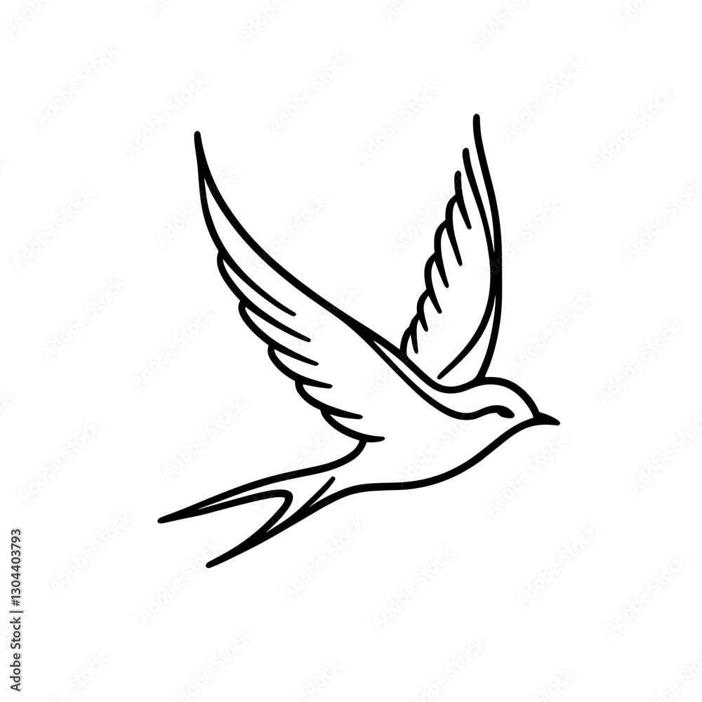 Obraz premium Flying swallow bird, black and white vector