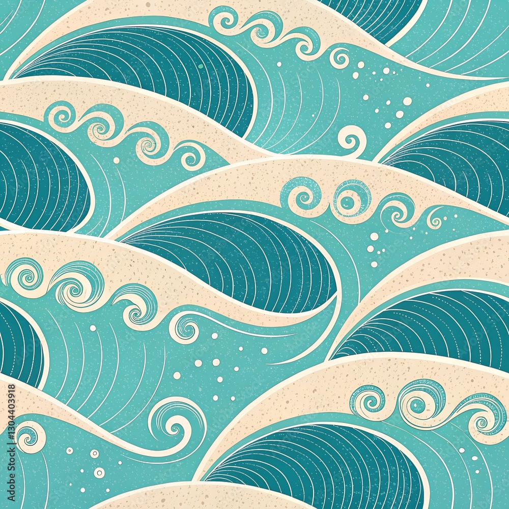 Retro grainy gradient background noise texture effect summer poster design seamless colors teal abstract wave pattern. Retro grainy gradient background noise texture effect summer poster design seamless colors teal abstract wave pattern.
