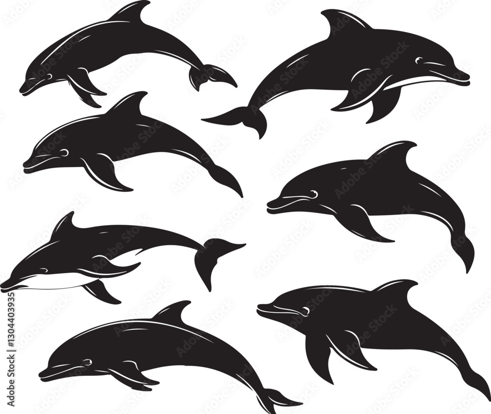 Naklejka premium Graceful Dolphin Silhouettes Collection