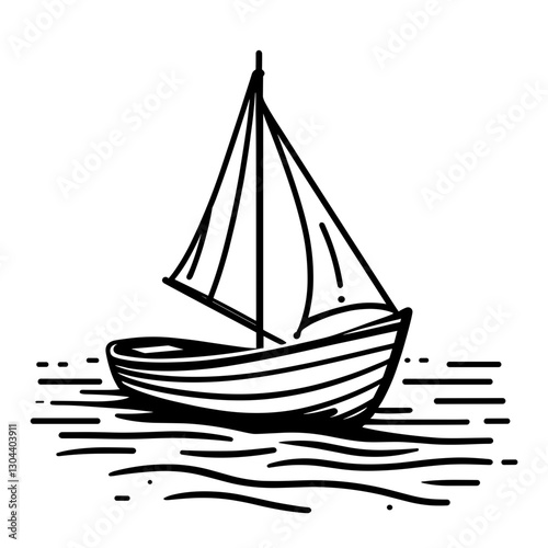 Sailboat on the water, black and white vector