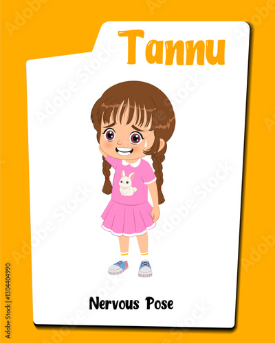 Nervous girl cartoon character | Shy girl cartoon vector character | Nervous girl