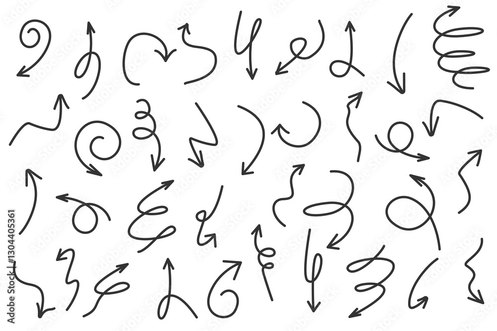 Hand drawn linear arrows set Hand drawn linear arrows set