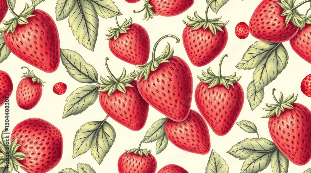 Red Strawberries and Green Leaves Pattern Seamless Repeating Fresh Design Red Strawberries and Green Leaves Pattern Seamless Repeating Fresh Design