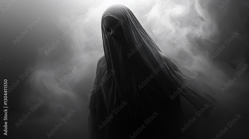 Silhouetted figure shrouded in mist, dramatic scene Silhouetted figure shrouded in mist, dramatic scene