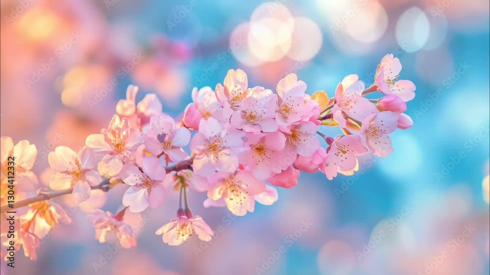 Delicate pink cherry blossoms in full bloom with dreamy pastel bokeh background. Seamless looping 4K time-lapse animation video background.