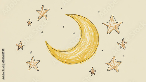Whimsical Celestial Art: Moon and Stars
